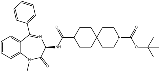 3-Azaspiro[5.5]undecane-3-carboxylic acid, 9-[[[(3R)-2,3-dihydro-1-methyl-2-oxo-5-phenyl-1H-1,4-benzodiazepin-3-yl]amino]carbonyl]-, 1,1-dimethylethyl ester 구조식 이미지