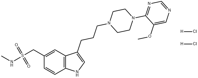 1H-Indole-5-methanesulfonamide, 3-[3-[4-(5-methoxy-4-pyrimidinyl)-1-piperazinyl]propyl]-N-methyl-, hydrochloride (1:2) Structure