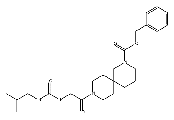 2,9-Diazaspiro[5.5]undecane-2-carboxylic acid, 9-[2-[[[(2-methylpropyl)amino]carbonyl]amino]acetyl]-, phenylmethyl ester 구조식 이미지