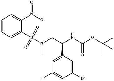 Carbamic acid, N-[(1S)-1-(3-bromo-5-fluorophenyl)-2-[methyl[(2-nitrophenyl)sulfonyl]amino]ethyl]-, 1,1-dimethylethyl ester Structure