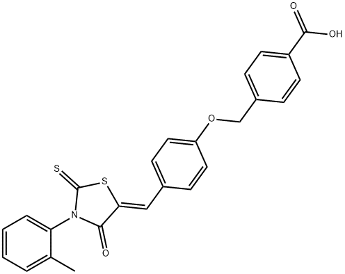 Benzoic acid, 4-[[4-[(Z)-[3-(2-methylphenyl)-4-oxo-2-thioxo-5-thiazolidinylidene]methyl]phenoxy]methyl]- Structure