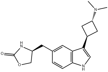 2-Oxazolidinone, 4-[[3-[trans-3-(dimethylamino)cyclobutyl]-1H-indol-5-yl]methyl]-, (4S)- 구조식 이미지