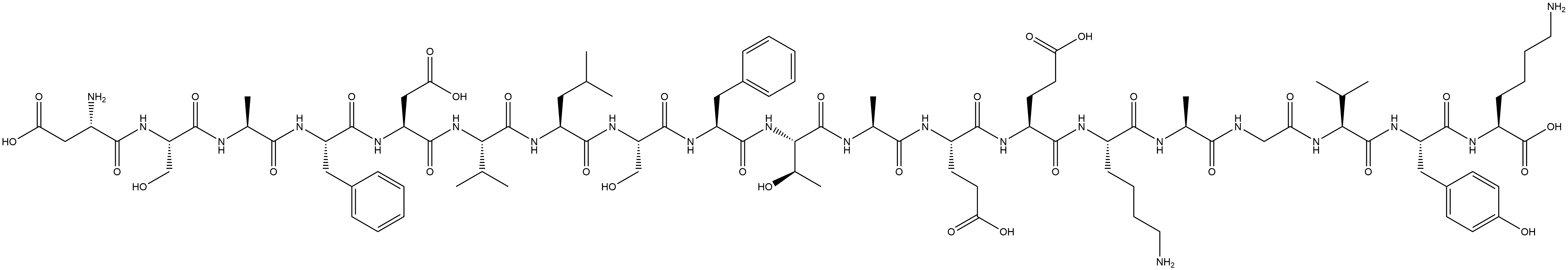 L-Lysine, L-α-aspartyl-L-seryl-L-alanyl-L-phenylalanyl-L-α-aspartyl-L-valyl-L-leucyl-L-seryl-L-phenylalanyl-L-threonyl-L-alanyl-L-α-glutamyl-L-α-glutamyl-L-lysyl-L-alanylglycyl-L-valyl-L-tyrosyl- Structure