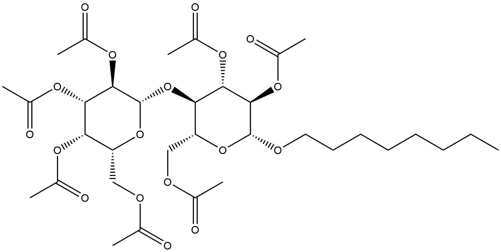 β-D-Glucopyranoside, octyl 4-O-(2,3,4,6-tetra-O-acetyl-β-D-galactopyranosyl)-, 2,3,6-triacetate 구조식 이미지