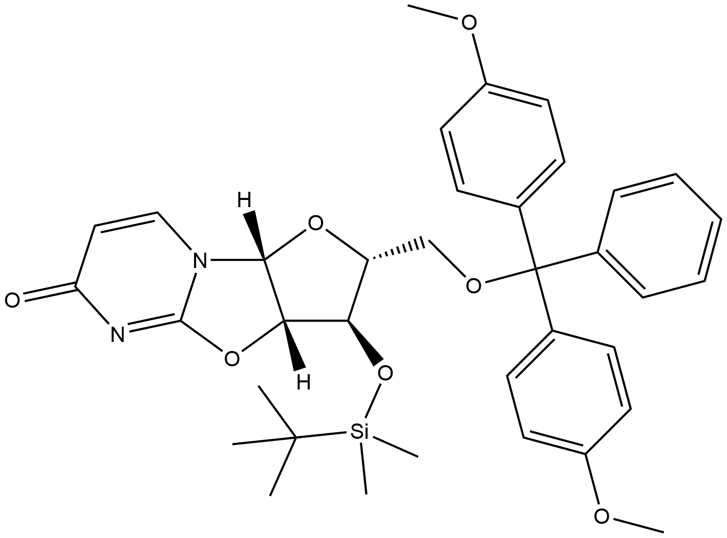 6H-Furo[2',3':4,5]oxazolo[3,2-a]pyrimidin-6-one, 2-[[bis(4-methoxyphenyl)phenylmethoxy]methyl]-3-[[(1,1-dimethylethyl)dimethylsilyl]oxy]-2,3,3a,9a-tetrahydro-, (2R,3R,3aS,9aR)- (9CI) Structure