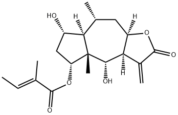 2-Butenoic acid, 2-methyl-, (3aS,4S,4aR,5R,7S,7aS,8R,9aR)-dodecahydro-4,7-dihydroxy-4a,8-dimethyl-3-methylene-2-oxoazuleno[6,5-b]furan-5-yl ester, (2E)- Structure