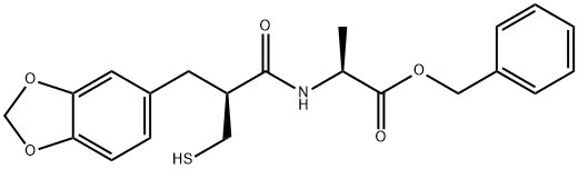 L-Alanine, N-[(2S)-3-(1,3-benzodioxol-5-yl)-2-(mercaptomethyl)-1-oxopropyl]-, phenylmethyl ester Structure