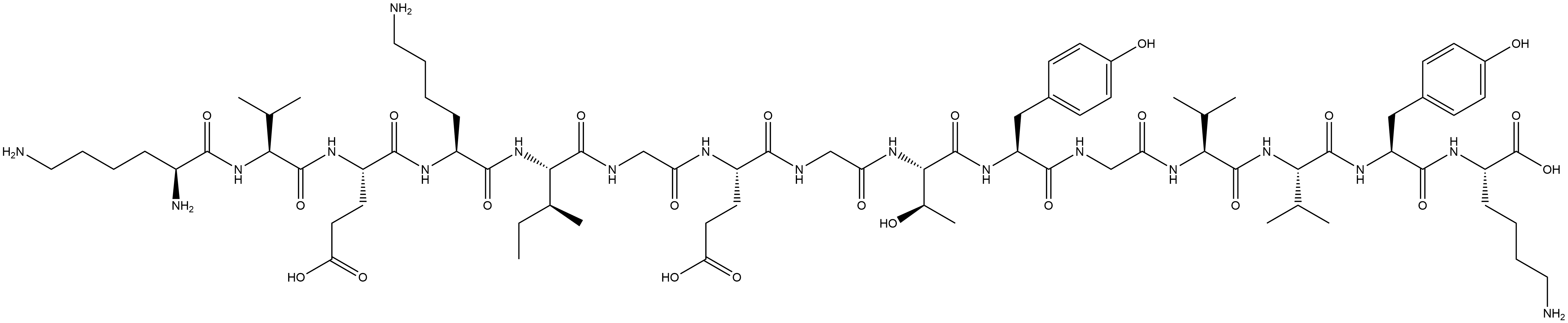 L-Lysine, L-lysyl-L-valyl-L-α-glutamyl-L-lysyl-L-isoleucylglycyl-L-α-glutamylglycyl-L-threonyl-L-tyrosylglycyl-L-valyl-L-valyl-L-tyrosyl- Structure