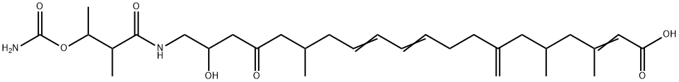 2,10,12-Eicosatrienoic acid, 20-[[3-[(aminocarbonyl)oxy]-2-methyl-1-oxobutyl]amino]-19-hydroxy-3,5,15-trimethyl-7-methylene-17-oxo- 구조식 이미지