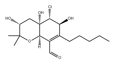 2H-1-Benzopyran-8-carboxaldehyde, 5-chloro-3,4,4a,5,6,8a-hexahydro-3,4a,6-trihydroxy-2,2-dimethyl-7-pentyl-, (3R,4aS,5R,6S,8aR)- Structure