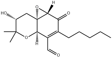 1aH,6H-Oxireno[e][1]benzopyran-4-carboxaldehyde, 2,4a,7,8-tetrahydro-7-hydroxy-6,6-dimethyl-2-oxo-3-pentyl-, (1aS,4aR,7R,8aS)- (9CI) 구조식 이미지