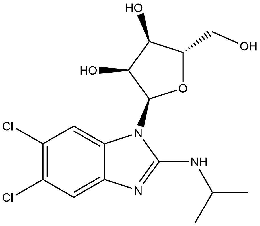 1H-Benzimidazol-2-amine, 5,6-dichloro-N-(1-methylethyl)-1-α-L-ribofuranosyl- Structure