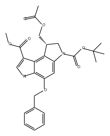 Benzo[1,2-b:4,3-b']dipyrrole-1,6(3H)-dicarboxylic acid, 8-[(acetyloxy)methyl]-7,8-dihydro-4-(phenylmethoxy)-, 6-(1,1-dimethylethyl) 1-methyl ester, (8S)- (9CI) Structure