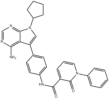 3-Pyridinecarboxamide, N-[4-(4-amino-7-cyclopentyl-7H-pyrrolo[2,3-d]pyrimidin-5-yl)phenyl]-1,2-dihydro-2-oxo-1-phenyl- Structure