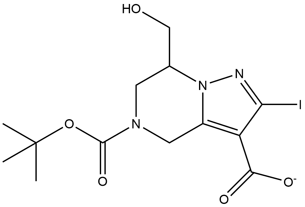 5-[(tert-butoxy)carbonyl]-7-(hydroxymethyl)-2-iodo-4H,5H,6H,7H-pyrazolo[1,5-a]pyrazine-3-carboxylic acid Structure