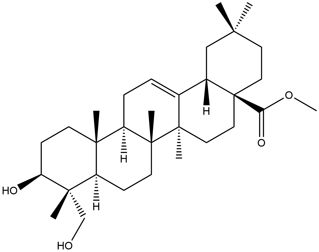 Olean-12-en-28-oic acid, 3,23-dihydroxy-, methyl ester, (3β,4α)- Structure