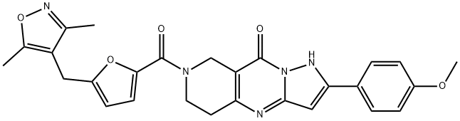 11-{5-[(3,5-dimethyl-1,2-oxazol-4-yl)methyl]furan-2
-carbonyl}-5-(4-methoxyphenyl)-2,6,7,11-tetraazatr
icyclo[7.4.0.0,3,7]trideca-1(9),2,4-trien-8-one Structure