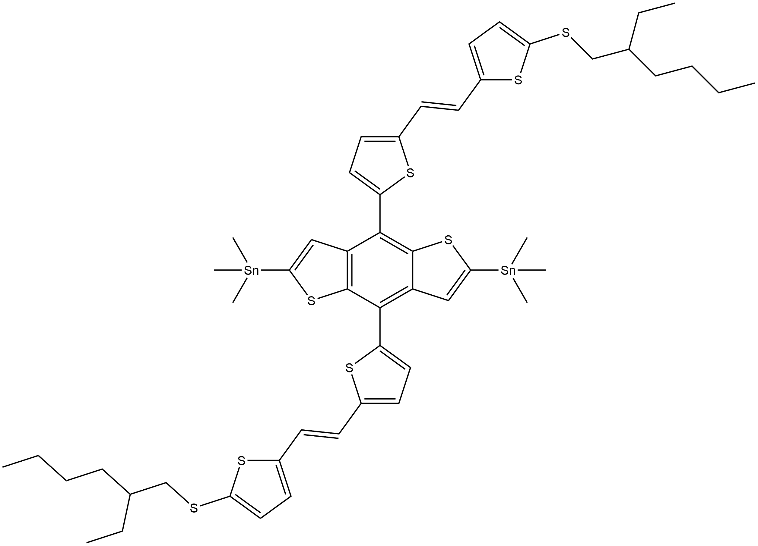 1,1′-[4,8-Bis[5-[(1E)-2-[5-[(2-ethylhexyl)thio]-2-thienyl]ethenyl]-2-thienyl]benzo[1,2-b:4,5-b′]dithiophene-2,6-diyl]bis[1,1,1-trimethylstannane] Structure