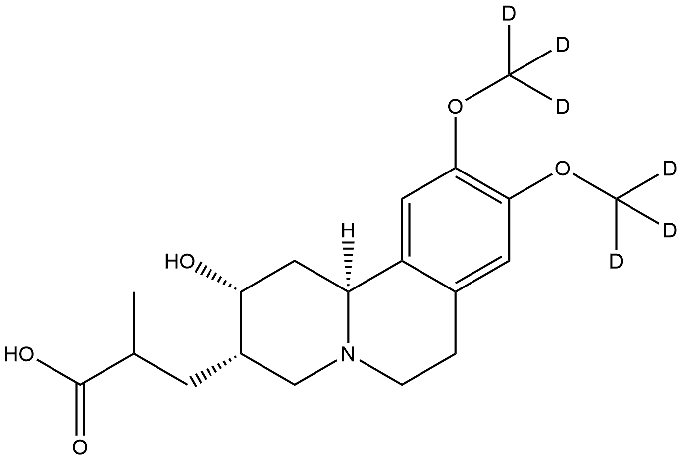 rel-(2R,3S,11bS)-1,3,4,6,7,11b-Hexahydro-2-hydroxy-9,10-di(methoxy-d3)-α-methyl-2H-benzo[a]quinolizine-3-propanoic acid 구조식 이미지