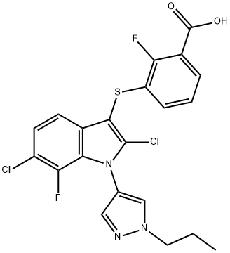 Benzoic acid, 3-[[2,6-dichloro-7-fluoro-1-(1-propyl-1H-pyrazol-4-yl)-1H-indol-3-yl]thio]-2-fluoro- 구조식 이미지