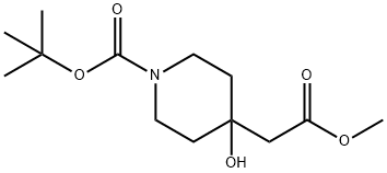 Methyl 1-[(1,1-dimethylethoxy)carbonyl]-4-hydroxy-4-piperidineacetate 구조식 이미지