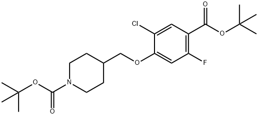 1-Piperidinecarboxylic acid, 4-[[2-chloro-4-[(1,1-dimethylethoxy)carbonyl]-5-fluorophenoxy]methyl]-, 1,1-dimethylethyl ester 구조식 이미지