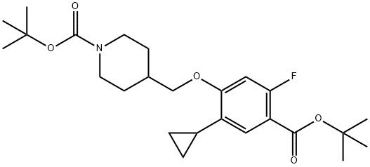 1-Piperidinecarboxylic acid, 4-[[2-cyclopropyl-4-[(1,1-dimethylethoxy)carbonyl]-5-fluorophenoxy]methyl]-, 1,1-dimethylethyl ester 구조식 이미지