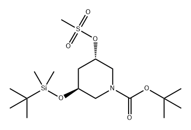 1-Piperidinecarboxylic acid, 3-[[(1,1-dimethylethyl)dimethylsilyl]oxy]-5-[(methylsulfonyl)oxy]-, 1,1-dimethylethyl ester, (3S,5S)- 구조식 이미지
