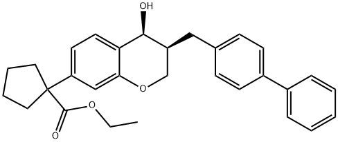Cyclopentanecarboxylic acid, 1-[3-([1,1'-biphenyl]-4-ylmethyl)-3,4-dihydro-4-hydroxy-2H-1-benzopyran-7-yl]-, ethyl ester, cis- (9CI) Structure