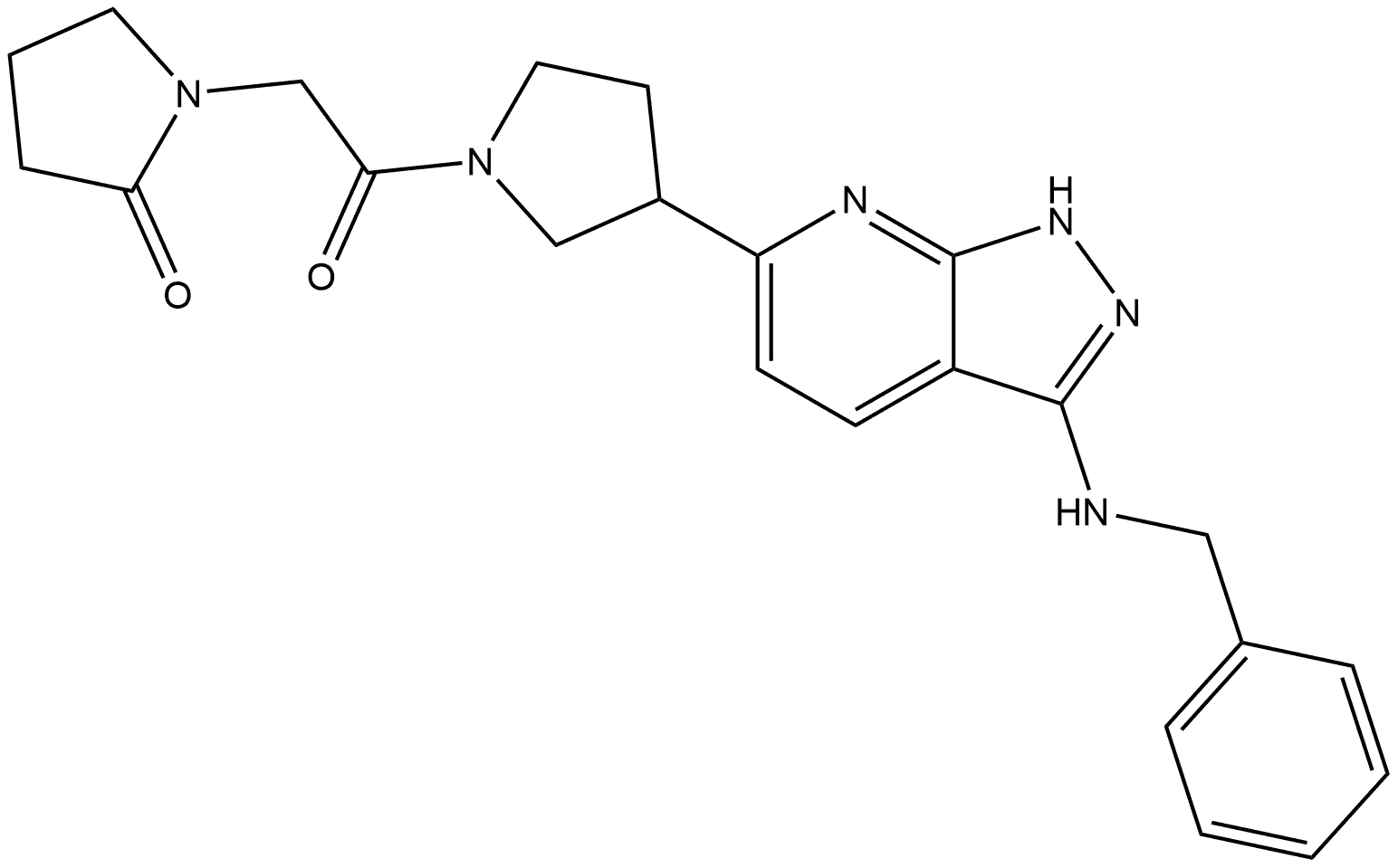 1-[2-Oxo-2-[3-[3-[(phenylmethyl)amino]-1H-pyrazolo[3,4-b]pyridin-6-yl]-1-pyrrolidinyl]ethyl]-2-pyrrolidinone Structure