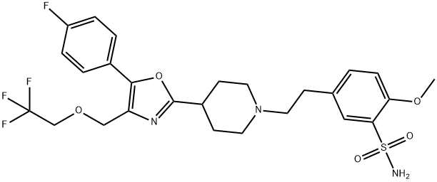 Benzenesulfonamide, 5-[2-[4-[5-(4-fluorophenyl)-4-[(2,2,2-trifluoroethoxy)methyl]-2-oxazolyl]-1-piperidinyl]ethyl]-2-methoxy- Structure