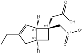 Bicyclo[3.2.0]hept-3-ene-6-acetic acid, 3-ethyl-6-(nitromethyl)-, (1R,5S,6R)-rel- Structure