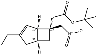 Bicyclo[3.2.0]hept-3-ene-6-acetic acid, 3-ethyl-6-(nitromethyl)-, 1,1-dimethylethyl ester, (1R,5S,6R)-rel- Structure