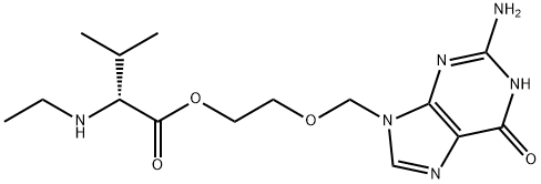 D-Valine, N-ethyl-, 2-[(2-amino-1,6-dihydro-6-oxo-9H-purin-9-yl)methoxy]ethyl ester 구조식 이미지