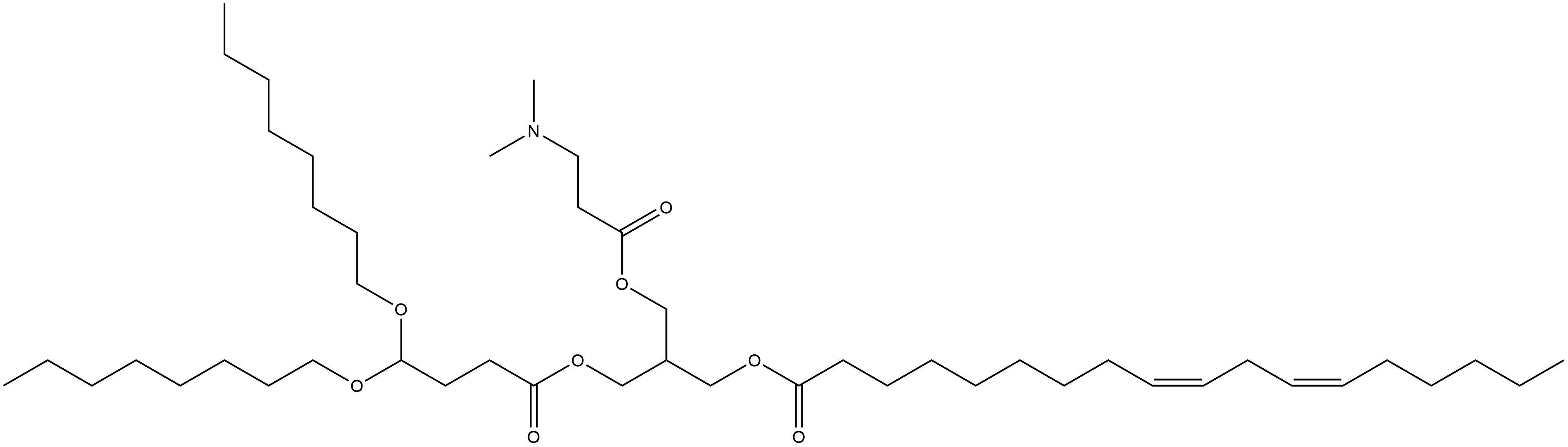 β-Alanine, N,N-dimethyl-, 2-[[4,4-bis(octyloxy)-1-oxobutoxy]methyl]-3-[[(9Z,12Z)-1-oxo-9,12-octadecadien-1-yl]oxy]propyl ester Structure