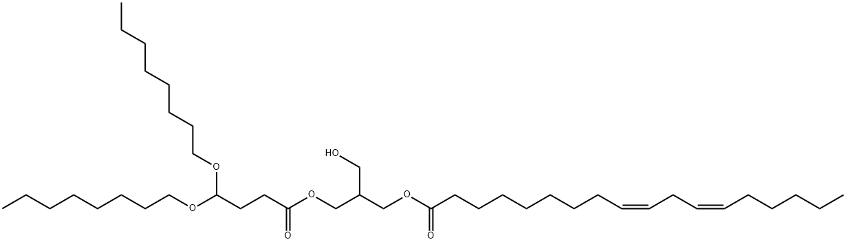 9,12-Octadecadienoic acid (9Z,12Z)-, 3-[4,4-bis(octyloxy)-1-oxobutoxy]-2-(hydroxymethyl)propyl ester 구조식 이미지