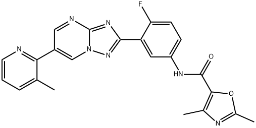 5-Oxazolecarboxamide, N-[4-fluoro-3-[6-(3-methyl-2-pyridinyl)[1,2,4]triazolo[1,5-a]pyrimidin-2-yl]phenyl]-2,4-dimethyl- Structure