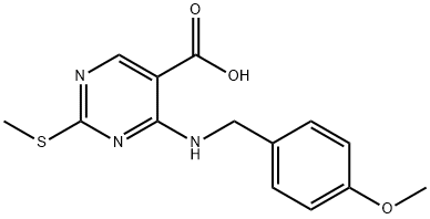 5-Pyrimidinecarboxylic acid, 4-[[(4-methoxyphenyl)methyl]amino]-2-(methylthio)- Structure