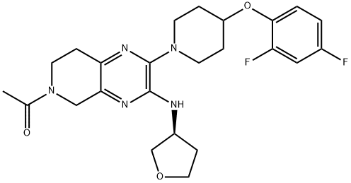 Ethanone, 1-[2-[4-(2,4-difluorophenoxy)-1-piperidinyl]-7,8-dihydro-3-[[(3S)-tetrahydro-3-furanyl]amino]pyrido[3,4-b]pyrazin-6(5H)-yl]- Structure