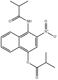 Propanoic acid, 2-methyl-, 4-[(2-methyl-1-oxopropyl)amino]-3-nitro-1-naphthalenyl ester 구조식 이미지