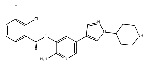 2-Pyridinamine, 3-[(1R)-1-(2-chloro-3-fluorophenyl)ethoxy]-5-[1-(4-piperidinyl)-1H-pyrazol-4-yl]- 구조식 이미지