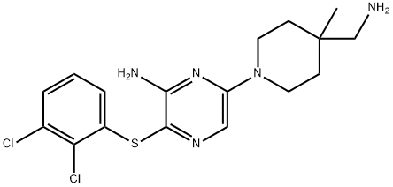 2-Pyrazinamine, 6-[4-(aminomethyl)-4-methyl-1-piperidinyl]-3-[(2,3-dichlorophenyl)thio]- Structure