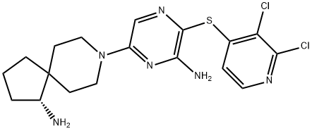 8-Azaspiro[4.5]decan-1-amine, 8-[6-amino-5-[(2,3-dichloro-4-pyridinyl)thio]-2-pyrazinyl]-, (1R)- Structure