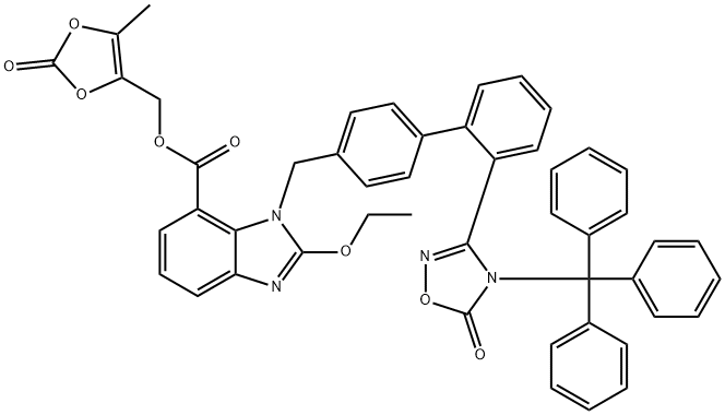 1H-Benzimidazole-7-carboxylic acid, 1-[[2'-[4,5-dihydro-5-oxo-4-(triphenylmethyl)-1,2,4-oxadiazol-3-yl][1,1'-biphenyl]-4-yl]methyl]-2-ethoxy-, (5-methyl-2-oxo-1,3-dioxol-4-yl)methyl ester Structure