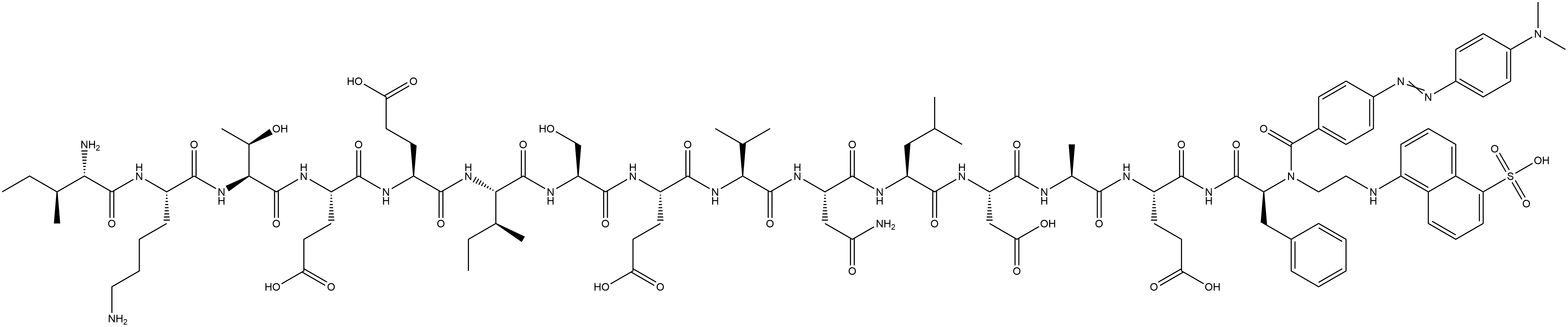 L-Phenylalaninamide, N-[4-[2-[4-(dimethylamino)phenyl]diazenyl]benzoyl]-L-isoleucyl-L-lysyl-L-threonyl-L-α-glutamyl-L-α-glutamyl-L-isoleucyl-L-seryl-L-α-glutamyl-L-valyl-L-asparaginyl-L-leucyl-L-α-aspartyl-L-alanyl-L-α-glutamyl-N-[2-[(5-sulfo-1-naphthalenyl)amino]ethyl]- Structure