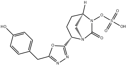 Sulfuric acid, mono[(1R,2S,5R)-2-[5-[(4-hydroxyphenyl)methyl]-1,3,4-oxadiazol-2-yl]-7-oxo-1,6-diazabicyclo[3.2.1]oct-6-yl] ester Structure