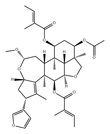 2-Butenoic acid, 2-methyl-, 1,1'-[(2R,3aS,5S,6aR,6bR,7S,9R,9aR,11aR,11bR,12S,12aR)-9-(acetyloxy)-2-(3-furanyl)-3,3a,6,6a,6b,7,8,9,9a,10,11a,11b,12,12a-tetradecahydro-5-methoxy-1,6b,9a,12a-tetramethyl-2H,5H-cyclopent[a]isobenzofuro[7,1-gh][3]benzoxepin-7,12-diyl] ester, (2E,2'E)- Structure