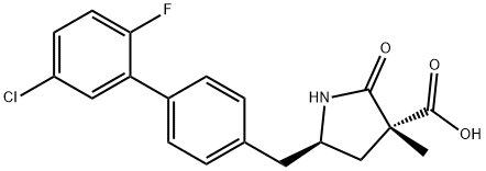 3-Pyrrolidinecarboxylic acid, 5-[(5'-chloro-2'-fluoro[1,1'-biphenyl]-4-yl)methyl]-3-methyl-2-oxo-, (3R,5R)- Structure