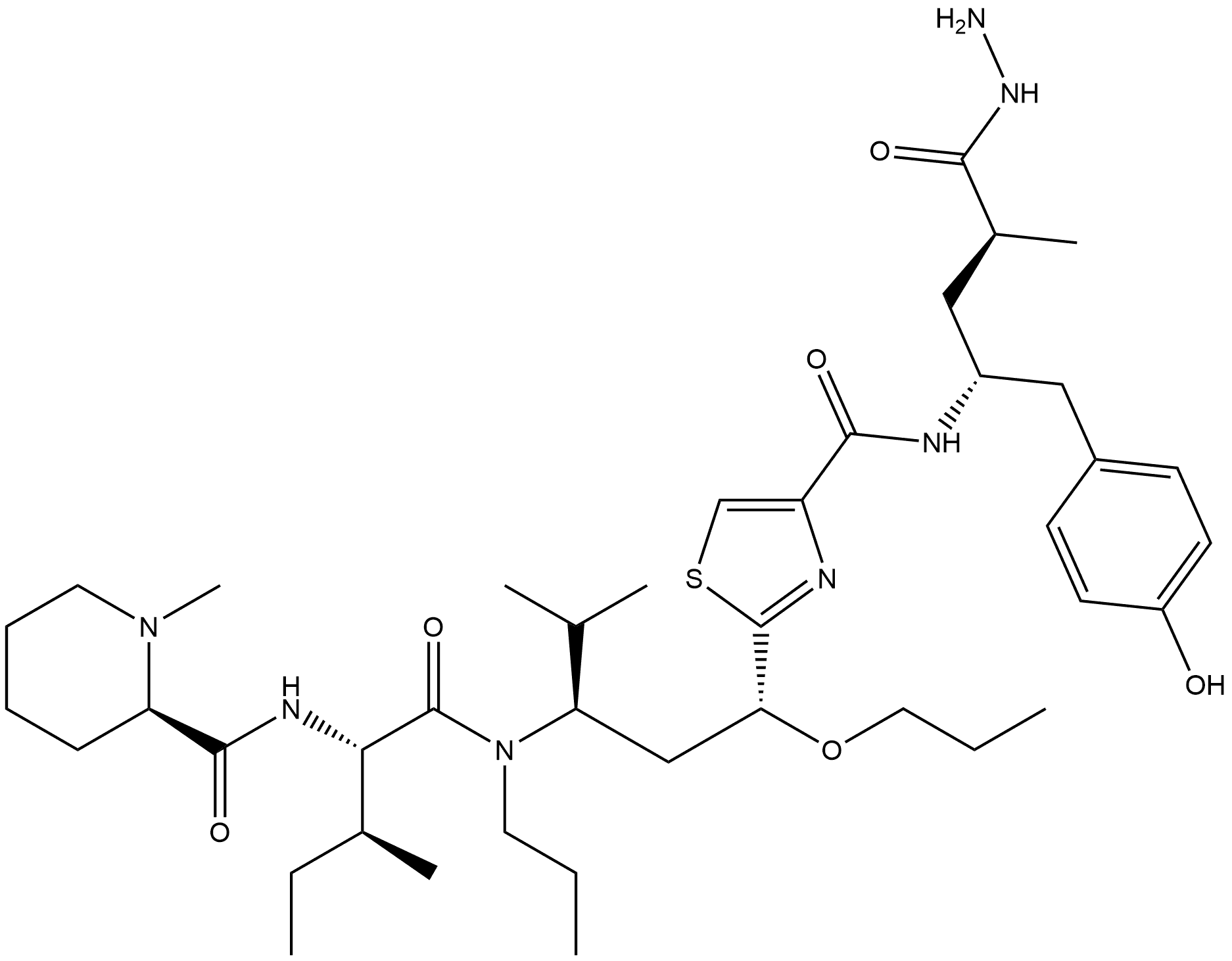 Benzenepentanoic acid, 4-hydroxy-α-methyl-γ-[[[2-[(1R,3R)-4-methyl-3-[[(2S,3S)-3-methyl-2-[[[(2R)-1-methyl-2-piperidinyl]carbonyl]amino]-1-oxopentyl]propylamino]-1-propoxypentyl]-4-thiazolyl]carbonyl]amino]-, hydrazide, (αS,γR)- Structure