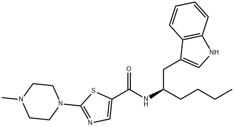 5-Thiazolecarboxamide, N-[(1R)-1-(1H-indol-3-ylmethyl)pentyl]-2-(4-methyl-1-piperazinyl)- Structure